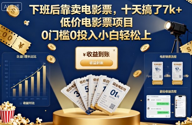 下班后靠卖电影票，十天搞了7k+，低价电影票项目，0门槛0投入小白轻松上手