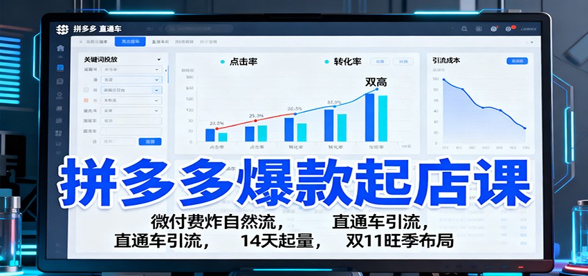 拼多多爆款起店课：微付费炸自然流，直通车引流，14天起量，双11旺季布局