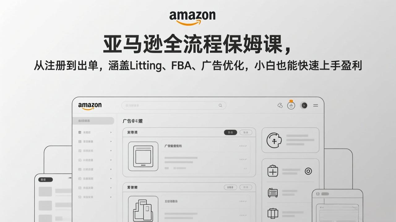 （17293期）亚马逊全流程保姆课，从注册到出单，涵盖Listing、FBA、广告优化，小白也能快速上手盈利