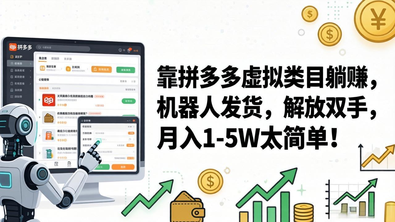 (17797期)靠拼多多虚拟类目躺赚,机器人发货,解放双手,月入 1‑5W 太简单!