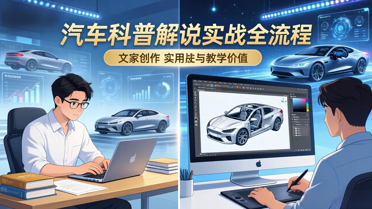 (17665期)抖音汽车科普解说实战:文案+动画+画面处理+去水印全流程,打造专业汽车科普视频